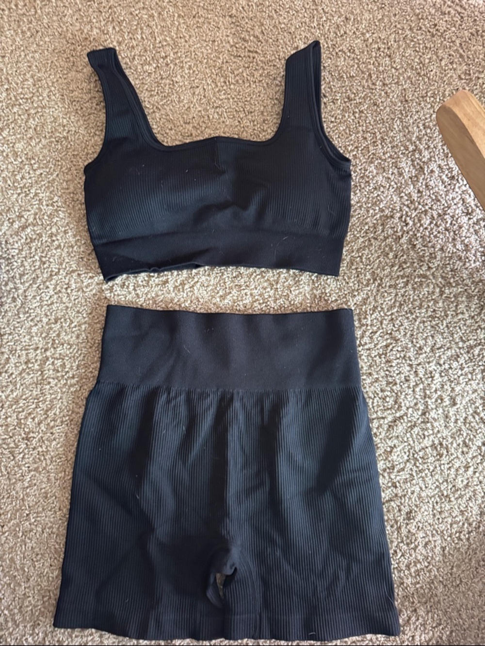 Black Ribbed Crop Tank and High-Waist Shorts Set